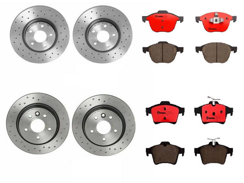 Volvo Brakes Kit - Pads & Rotors Front and Rear (300mm/280mm) (Xtra) (Ceramic) 31341331 - Brembo 1637861KIT